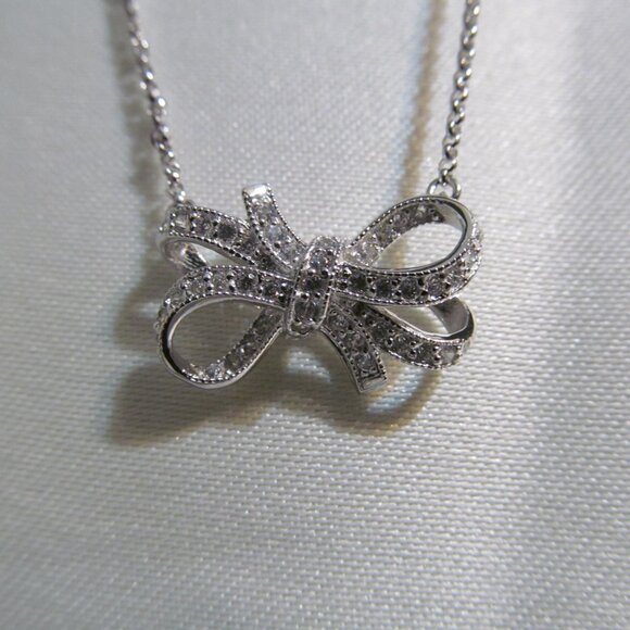 NWT Bella Luce Simulated Diamond Bow Design Adj 18" Necklace Sterling Silver 925 - Picture 9 of 16